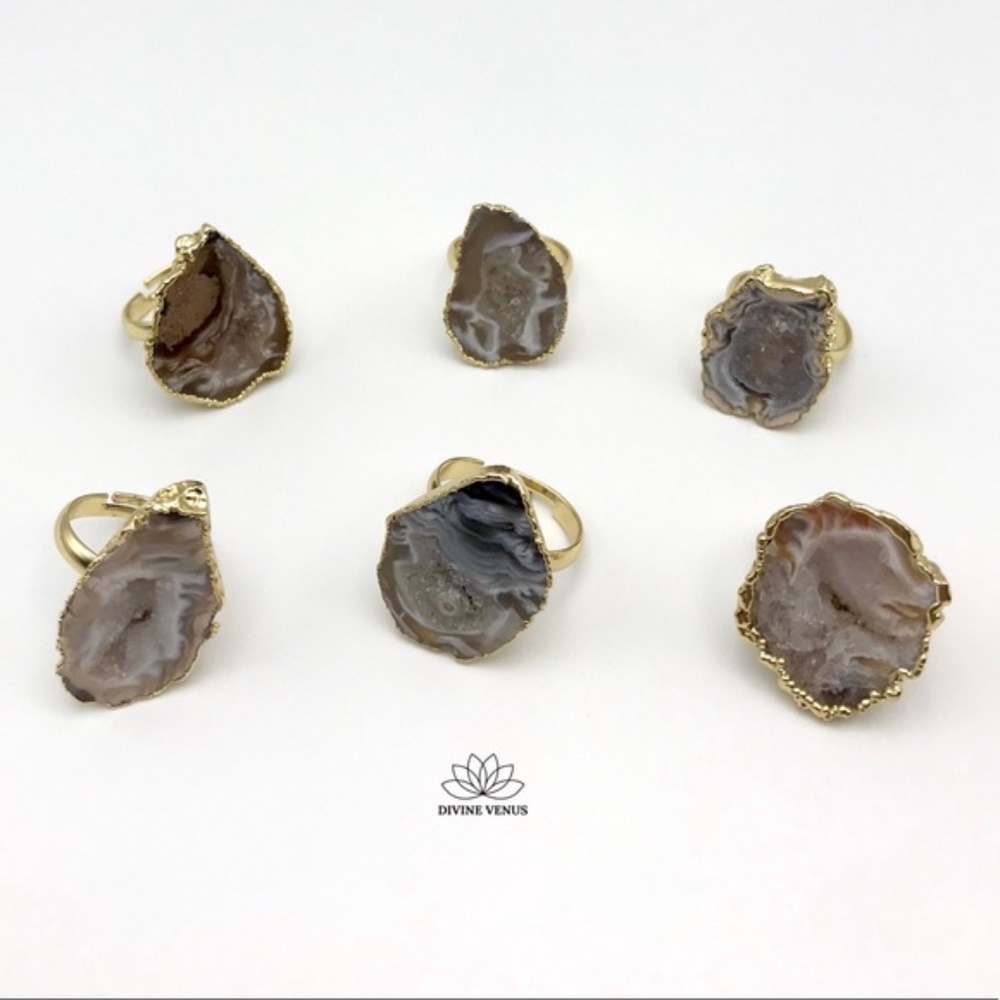 Druzy Agate Ring | Gold Plated Brass & Druzy Agate - Picture 7 of 8